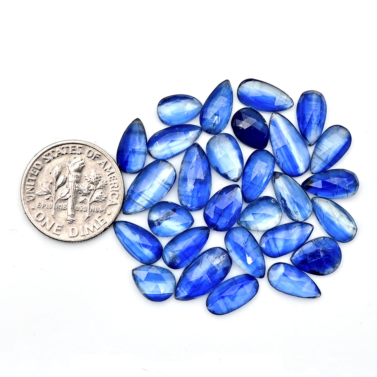 Blue Kyanite Rose Cut Cabochon | Natural Flatback Loose Gemstones for Jewelry Making - 18 pieces