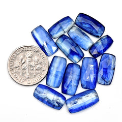 Blue Kyanite Rose Cut Cabochon | Natural Flatback Loose Gemstones for Jewelry Making - 12 pieces