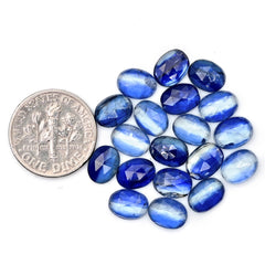Blue Kyanite Rose Cut Cabochon | Natural Flatback Loose Gemstones for Jewelry Making - 19 pieces