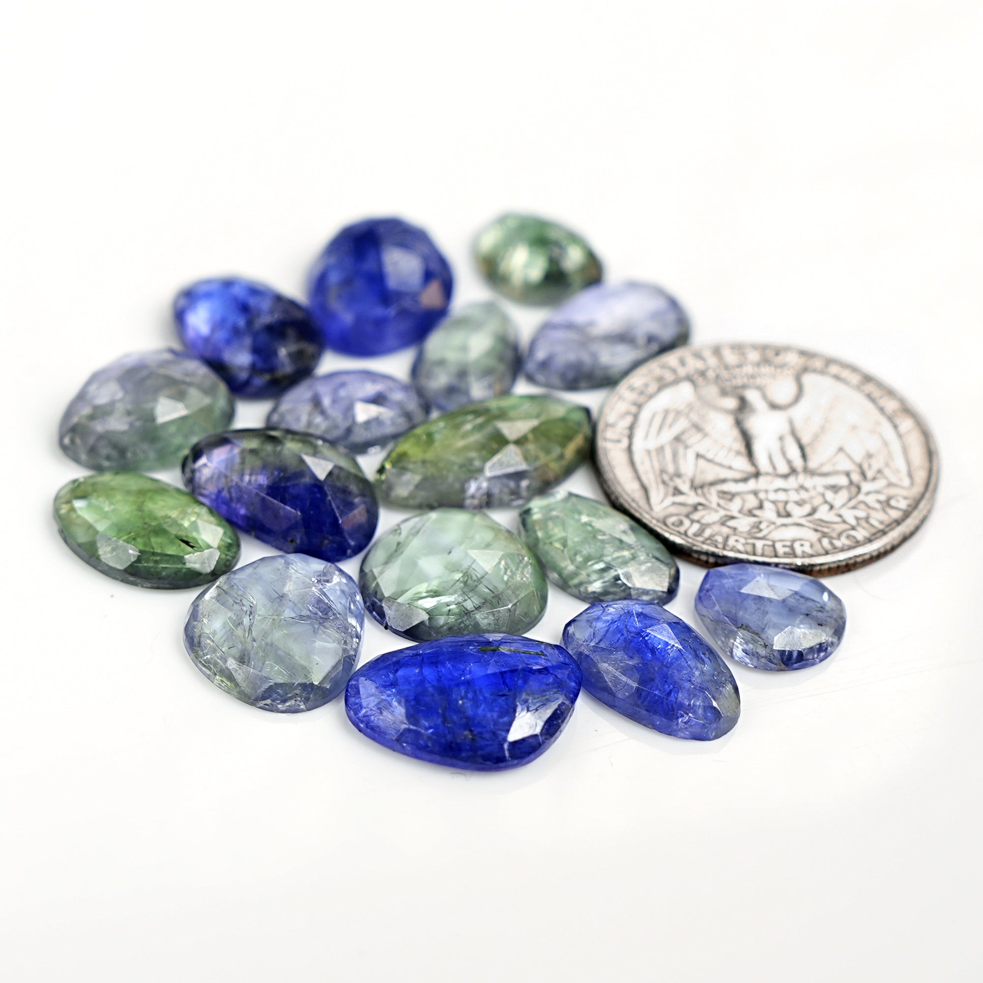 Bio Tanzanite Rose Cut Cabochons | Natural Flatback Loose Gemstones For Jewelry Making - 16 Pieces