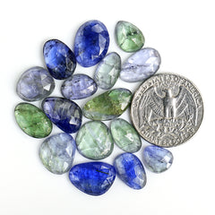 Bio Tanzanite Rose Cut Cabochons | Natural Flatback Loose Gemstones For Jewelry Making - 16 Pieces