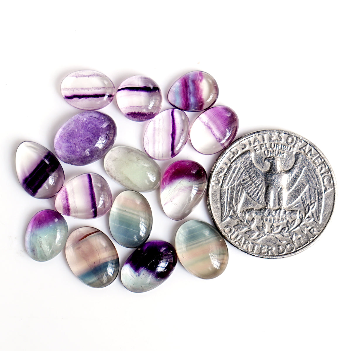 Fluorite Cabochon | Natural Flatback Loose Gemstones for Jewelry Making - 15 Pieces