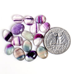 Fluorite Cabochon | Natural Flatback Loose Gemstones for Jewelry Making - 15 Pieces