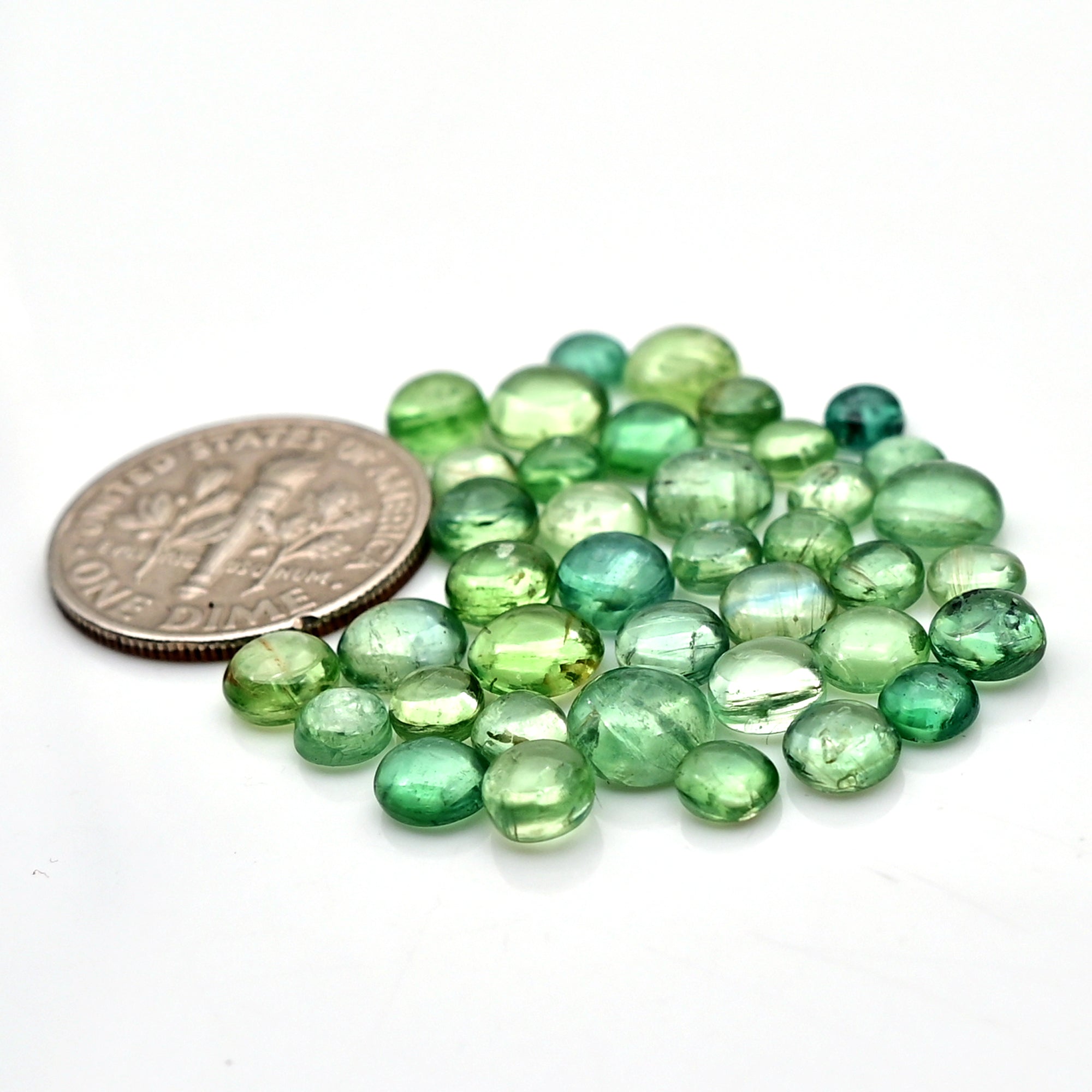 Green Kyanite Round Cabochon | Natural Flatback Loose Gemstones for Jewelry Making - 39 Pieces