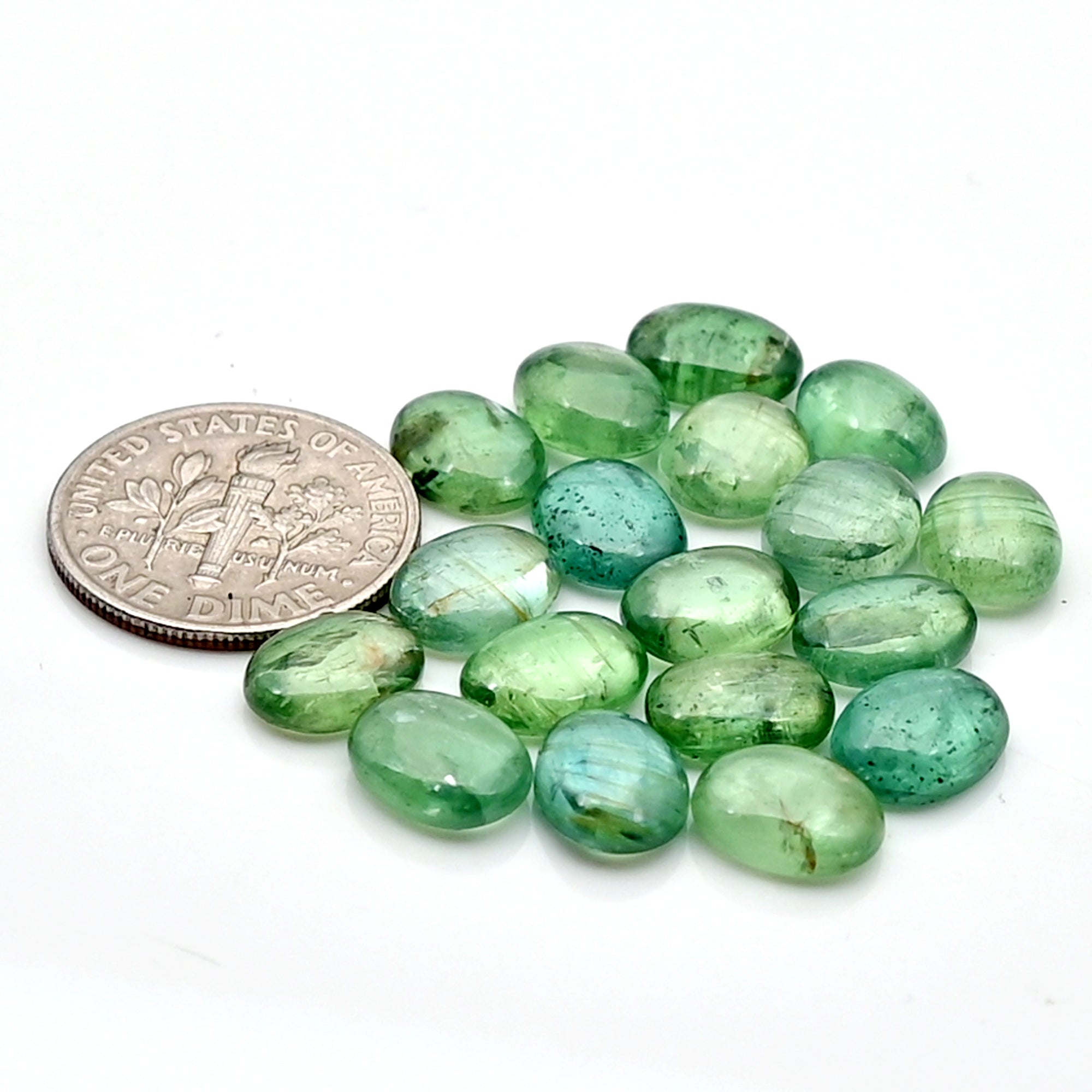 Green Kyanite Smooth Cabochon | Natural Flatback Loose Gemstones for Jewelry Making - 18 Pieces