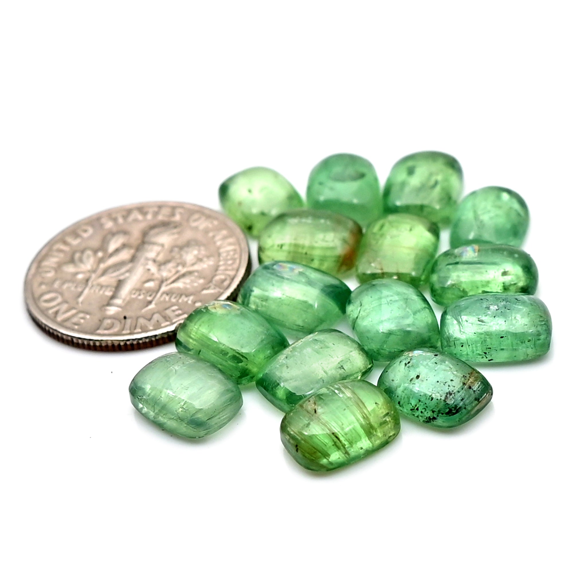 Green Kyanite Smooth Cabochon | Natural Flatback Loose Gemstones for Jewelry Making - 15 Pieces