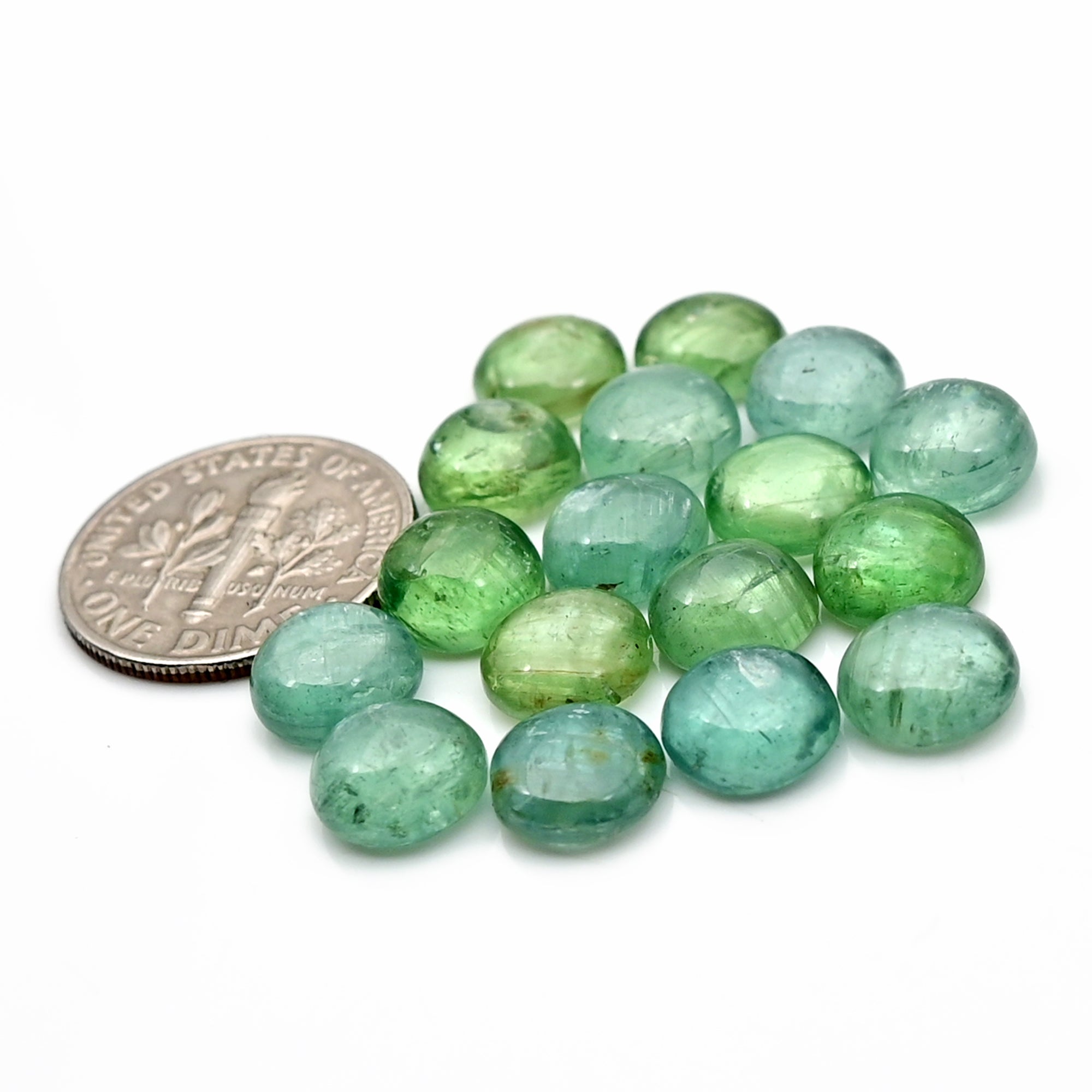 Green Kyanite Smooth Cabochon | Natural Flatback Loose Gemstones for Jewelry Making - 17 Pieces