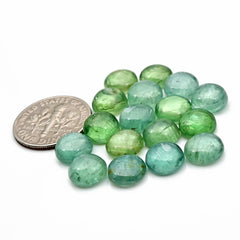 Green Kyanite Smooth Cabochon | Natural Flatback Loose Gemstones for Jewelry Making - 17 Pieces