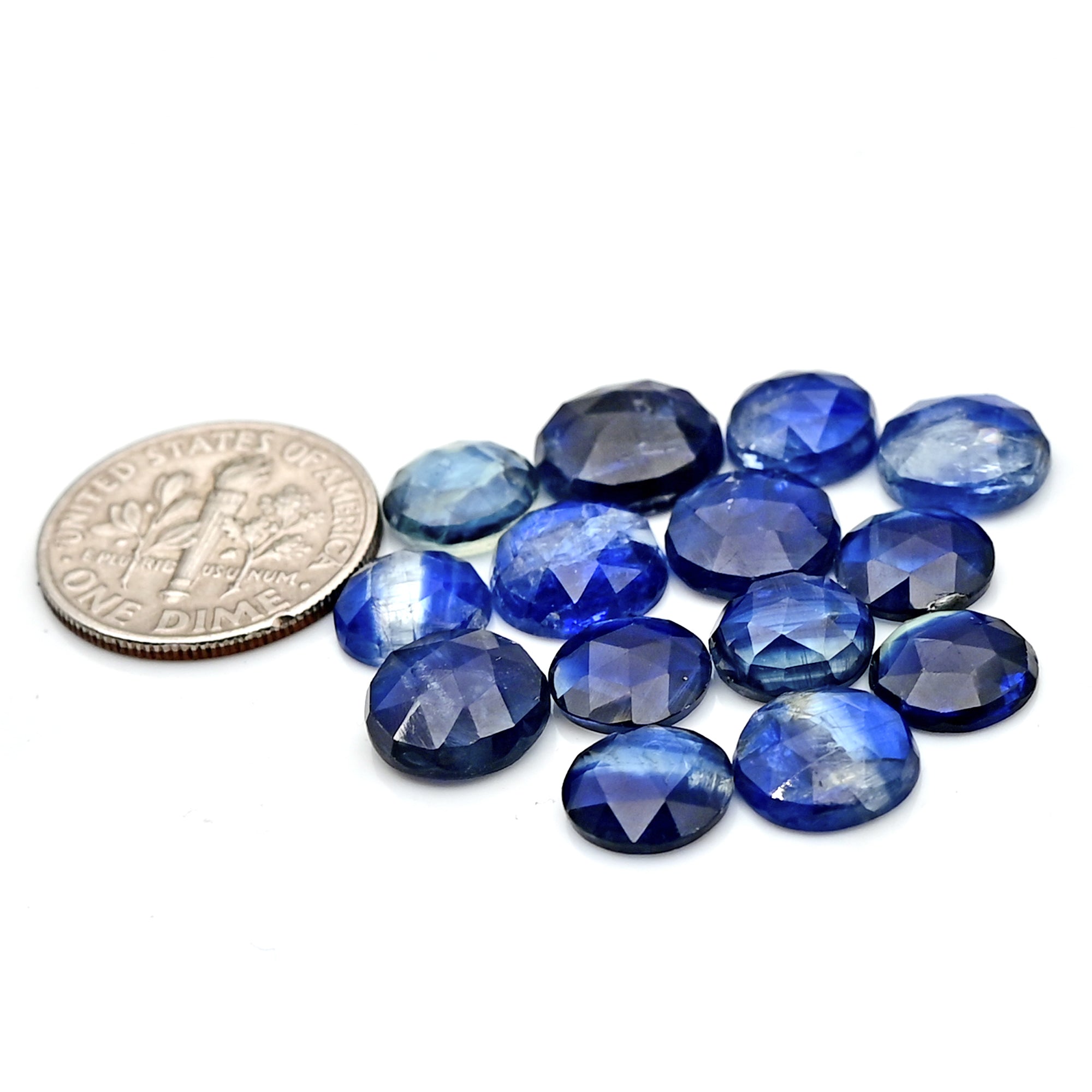 Blue Kyanite Rose Cut Cabochon | Natural Flatback Loose Gemstones for Jewelry Making - 14 pieces