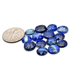 Blue Kyanite Rose Cut Cabochon | Natural Flatback Loose Gemstones for Jewelry Making - 14 pieces