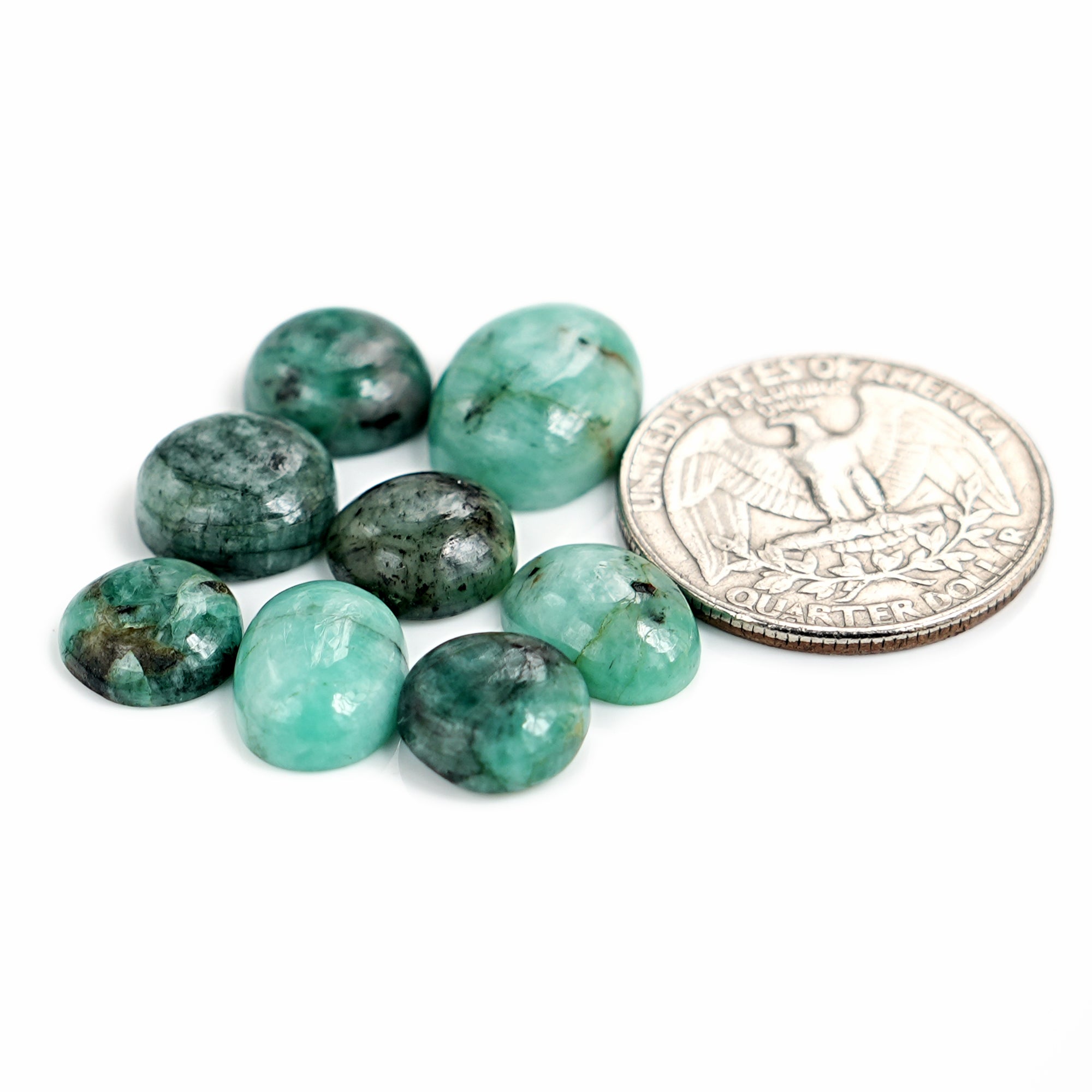 Natural Emerald Smooth Cabochons | Freeform Zambian Emerald Gemstone - 8 Pieces