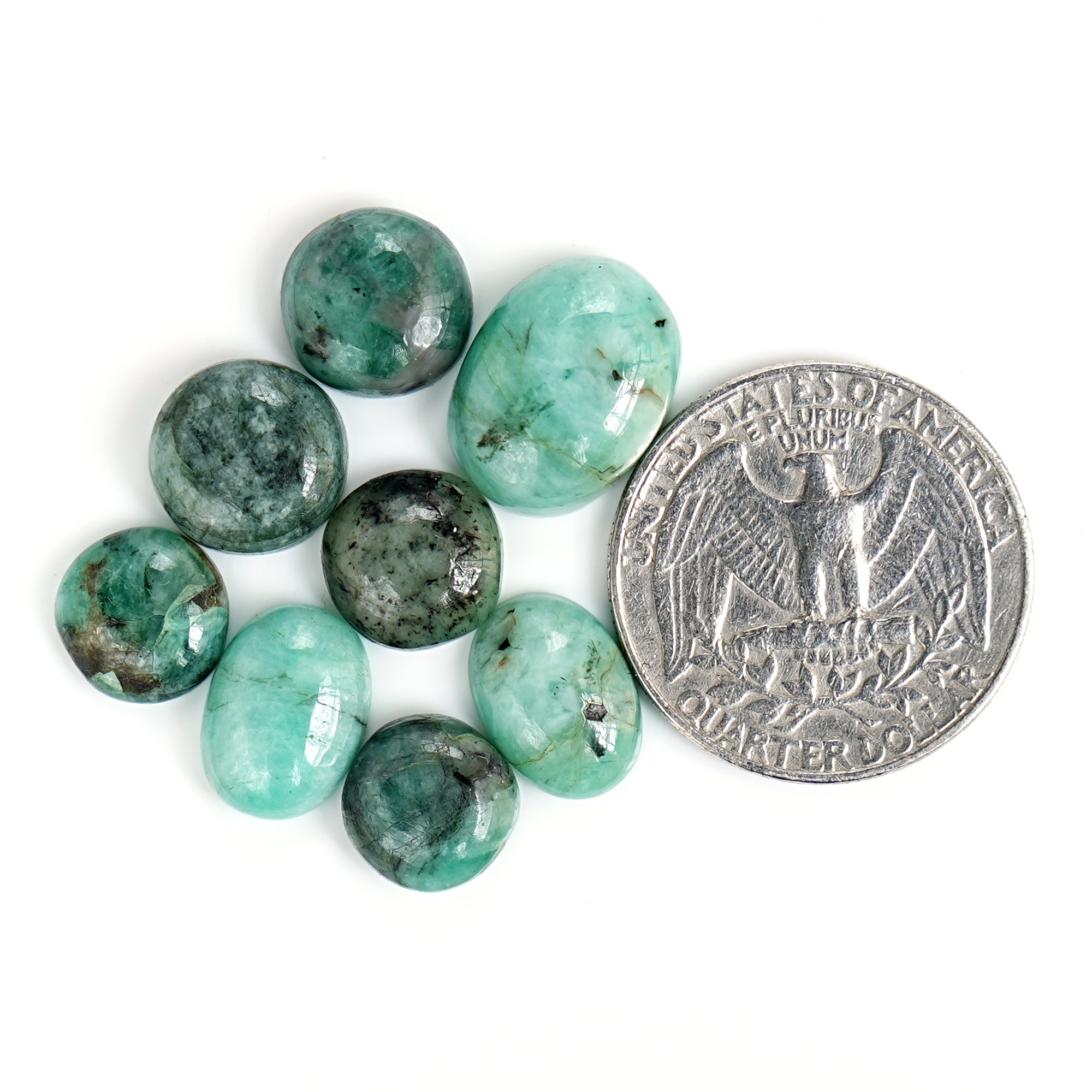 Natural Emerald Smooth Cabochons | Freeform Zambian Emerald Gemstone - 8 Pieces