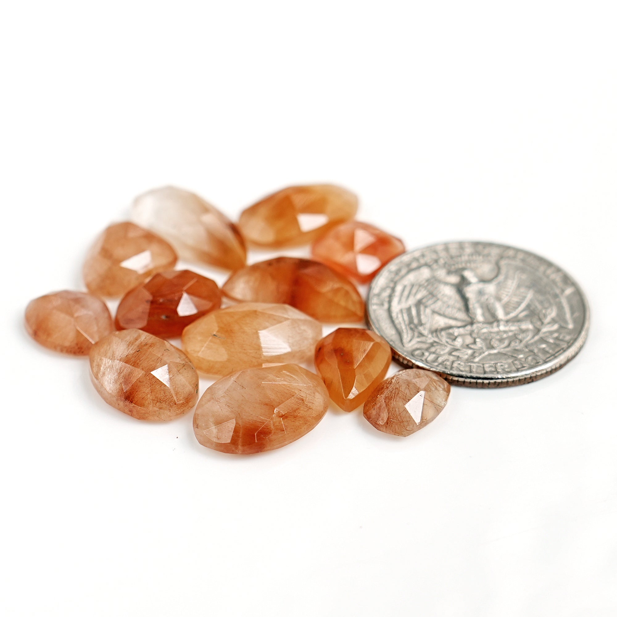 Brown Threads Rutilated Quartz Rose Cut Cabochon | Natural Flatback Loose Gemstones for Jewelry Making- 12 Pieces
