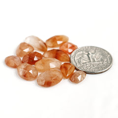 Brown Threads Rutilated Quartz Rose Cut Cabochon | Natural Flatback Loose Gemstones for Jewelry Making- 12 Pieces