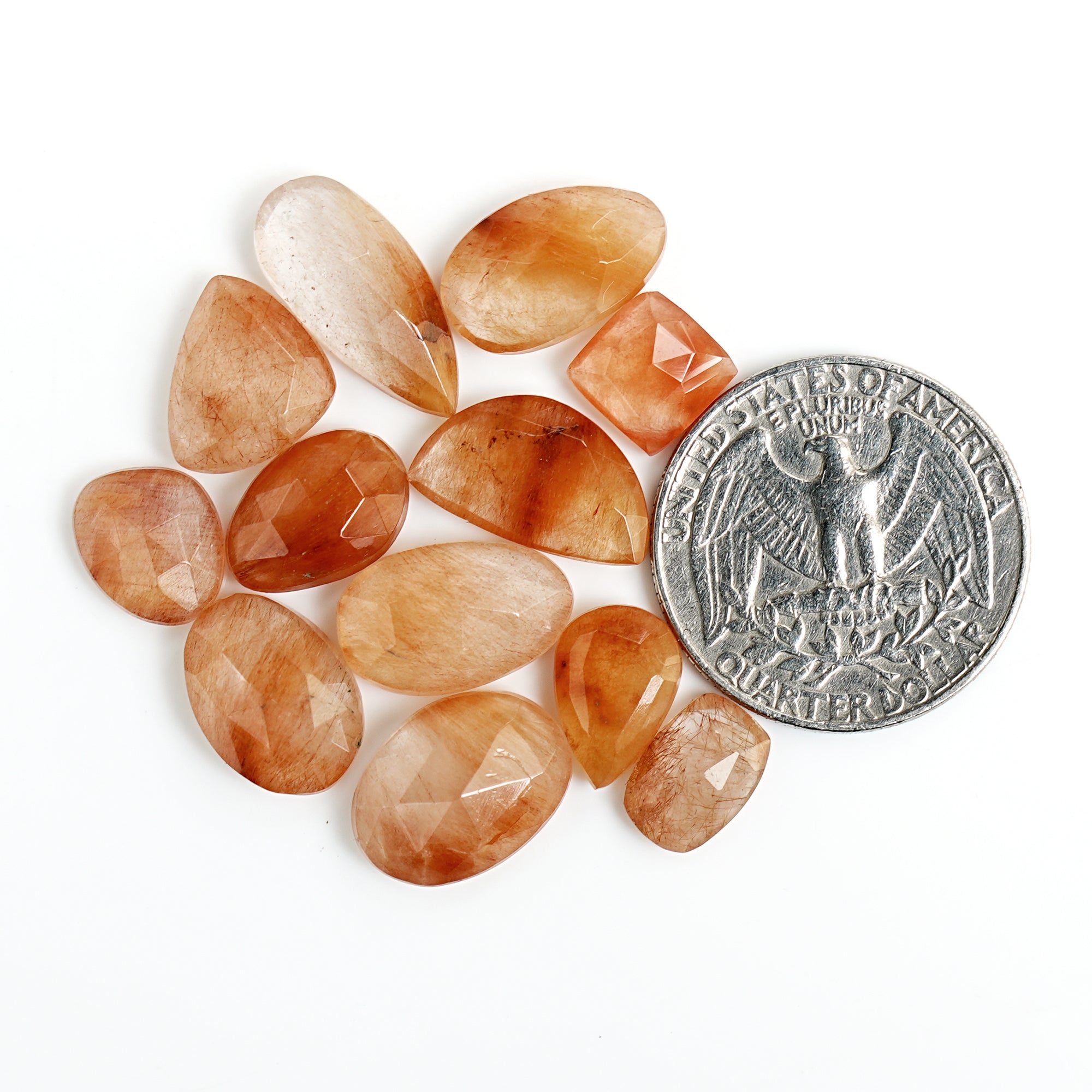 Brown Threads Rutilated Quartz Rose Cut Cabochon | Natural Flatback Loose Gemstones for Jewelry Making- 12 Pieces