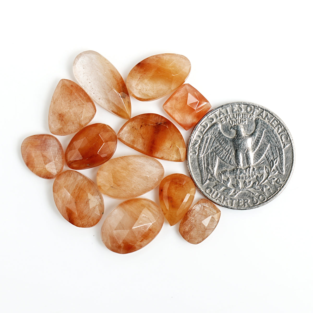 Brown Threads Rutilated Quartz Rose Cut Cabochon | Natural Flatback Loose Gemstones for Jewelry Making- 12 Pieces