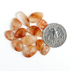 Brown Threads Rutilated Quartz Rose Cut Cabochon | Natural Flatback Loose Gemstones for Jewelry Making- 12 Pieces