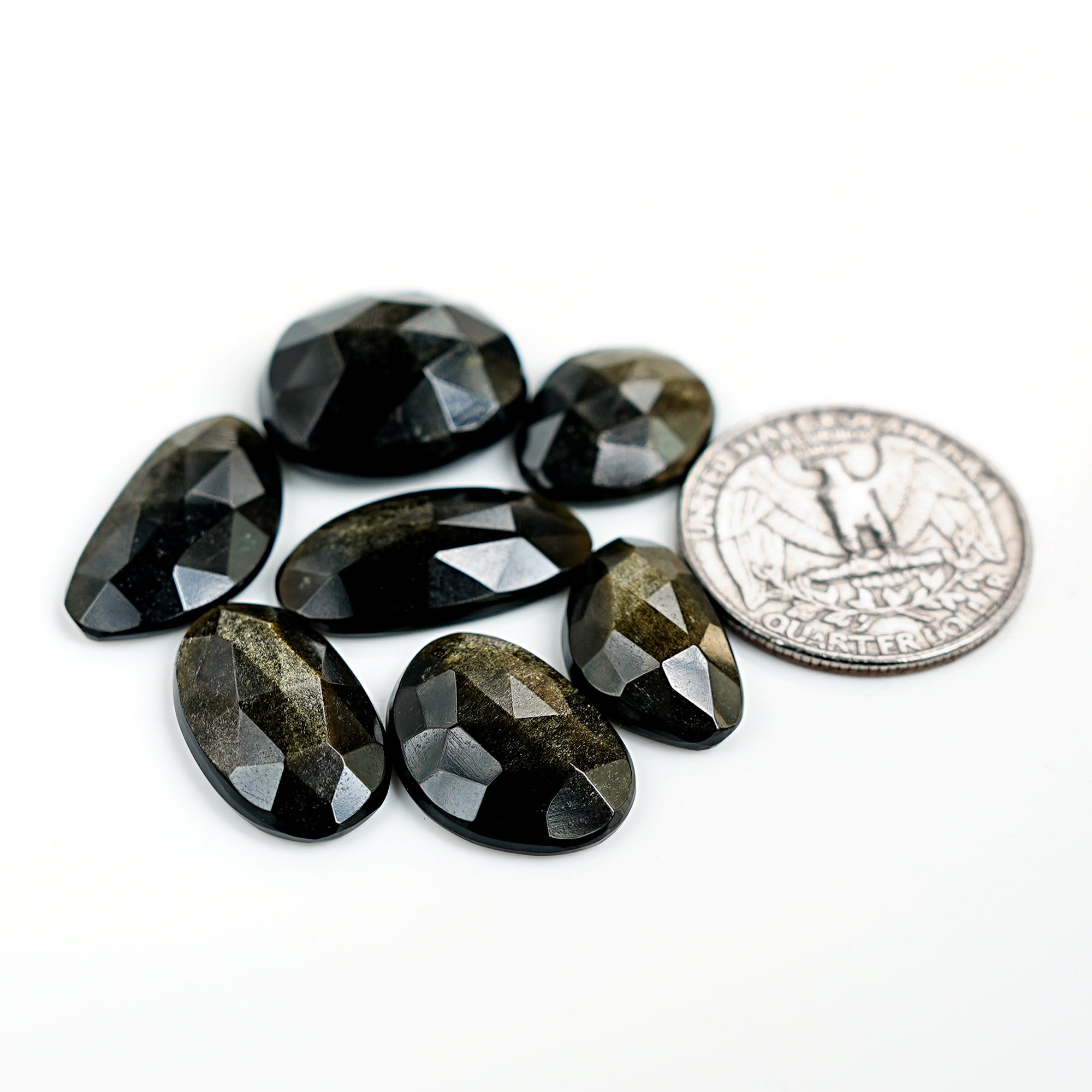 Golden Sheen Obsidian Freeform Gemstone | Rose Cut Cabochons Cabs for Jewelry - 7 Pices
