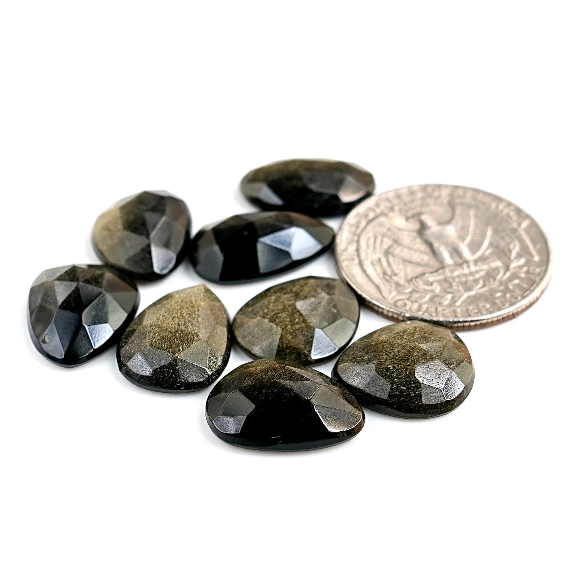 Golden Sheen Obsidian Freeform Gemstone | Rose Cut Cabochons Cabs for Jewelry - 8 Pieces
