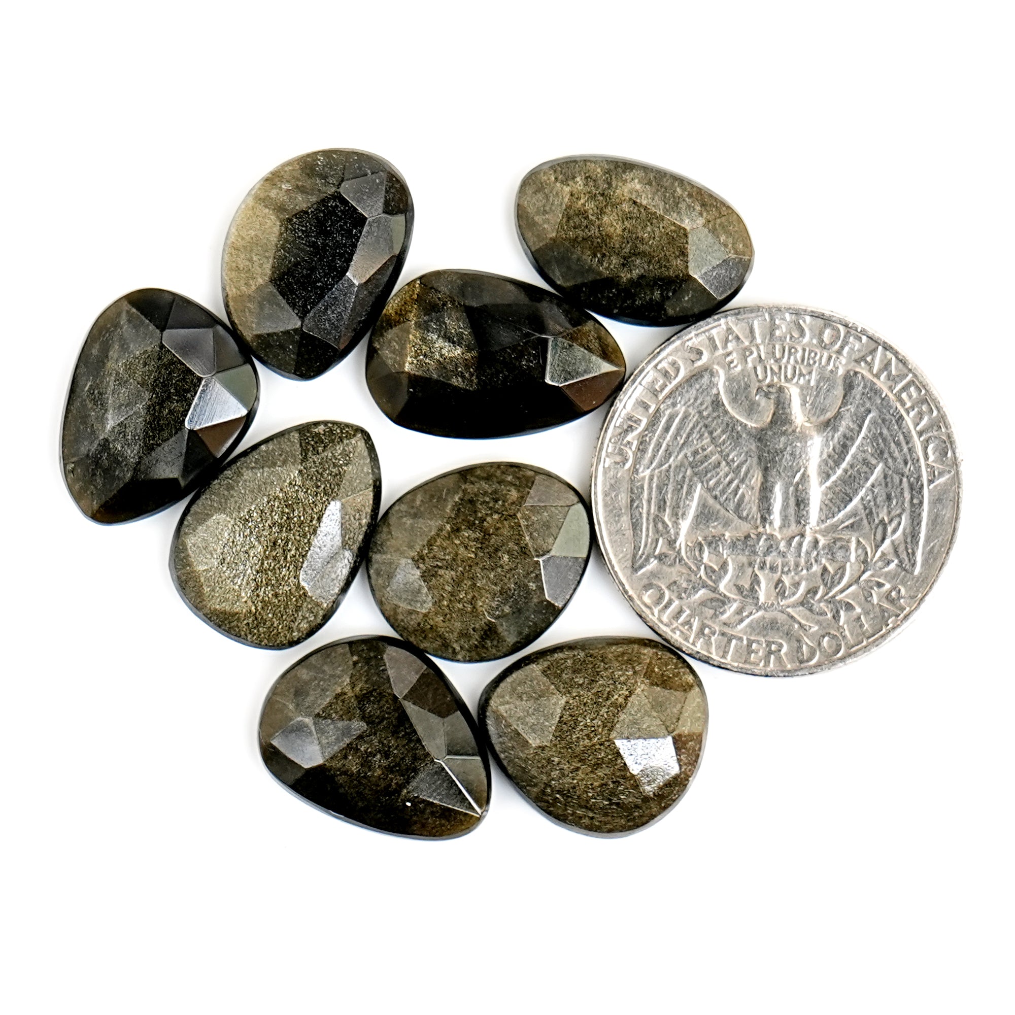 Golden Sheen Obsidian Freeform Gemstone | Rose Cut Cabochons Cabs for Jewelry - 8 Pieces