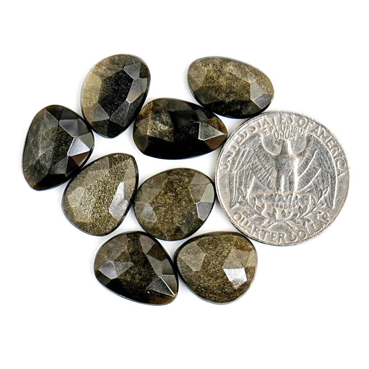 Golden Sheen Obsidian Freeform Gemstone | Rose Cut Cabochons Cabs for Jewelry - 8 Pieces