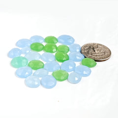 Green Aqua Chalcedony Rosecut Cabochon | Natural Flatback Loose Gemstones for Jewelry Making - 26 Pieces