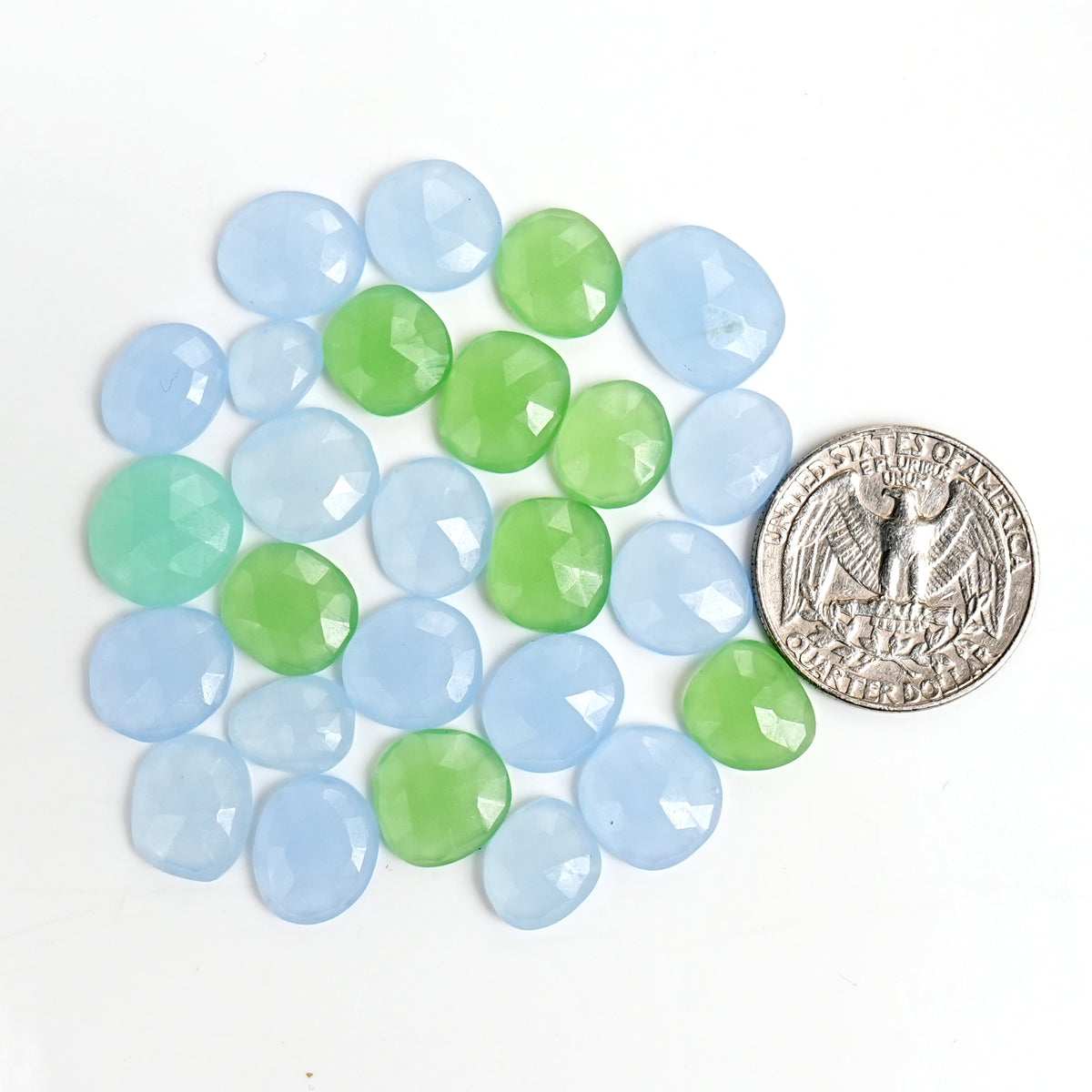 Green Aqua Chalcedony Rosecut Cabochon | Natural Flatback Loose Gemstones for Jewelry Making - 26 Pieces