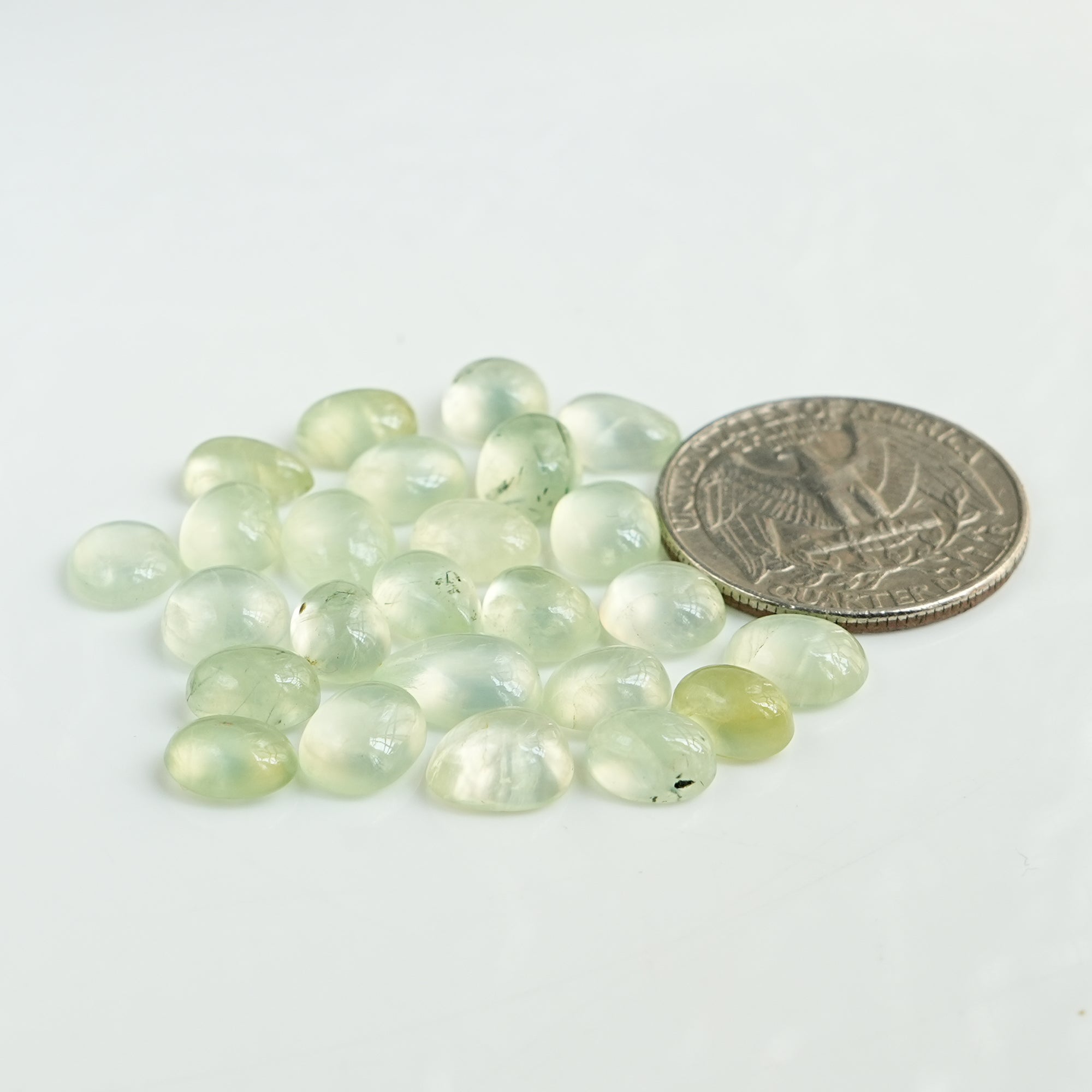 Prehnite Cabochons | Natural Flatback Loose Gemstones for Jewelry Making - 25 Pieces