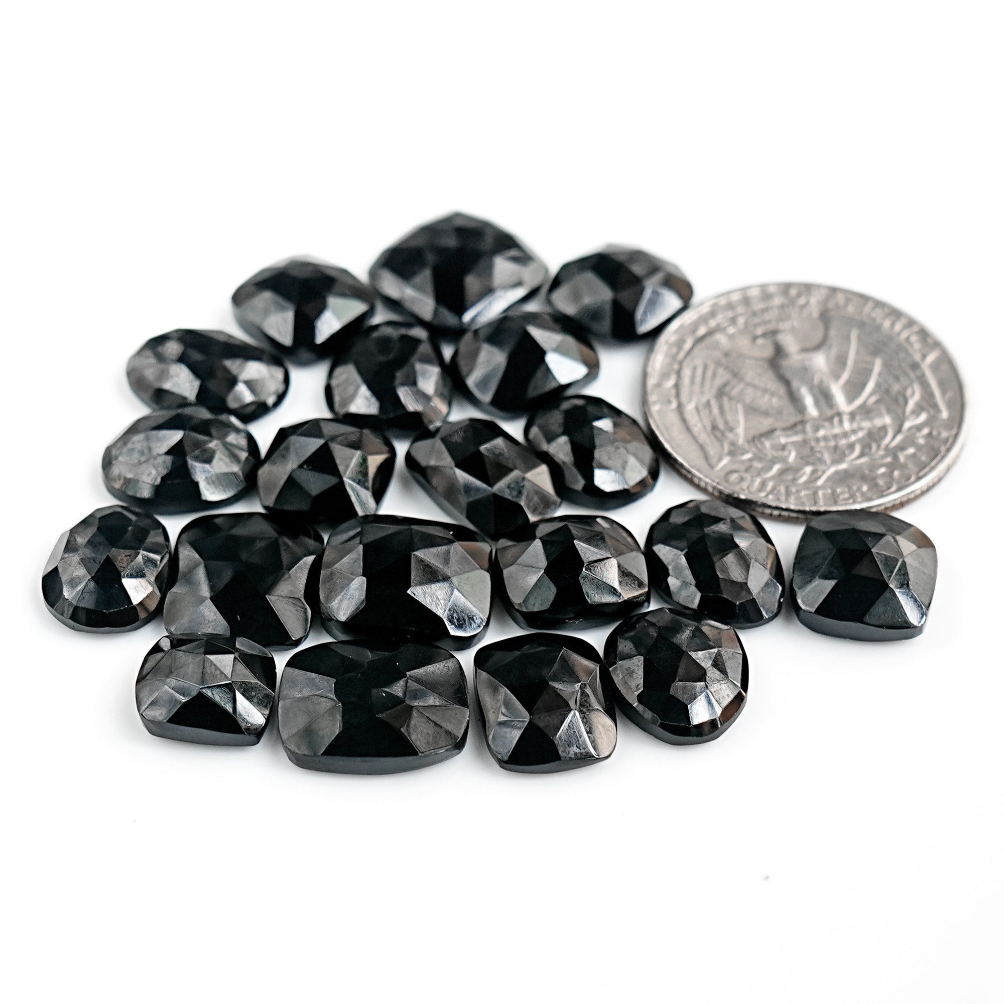 Black Onyx Rose Cut Cabochon | Natural Flatback Loose Gemstone For Jewelry Making - 20 Pieces