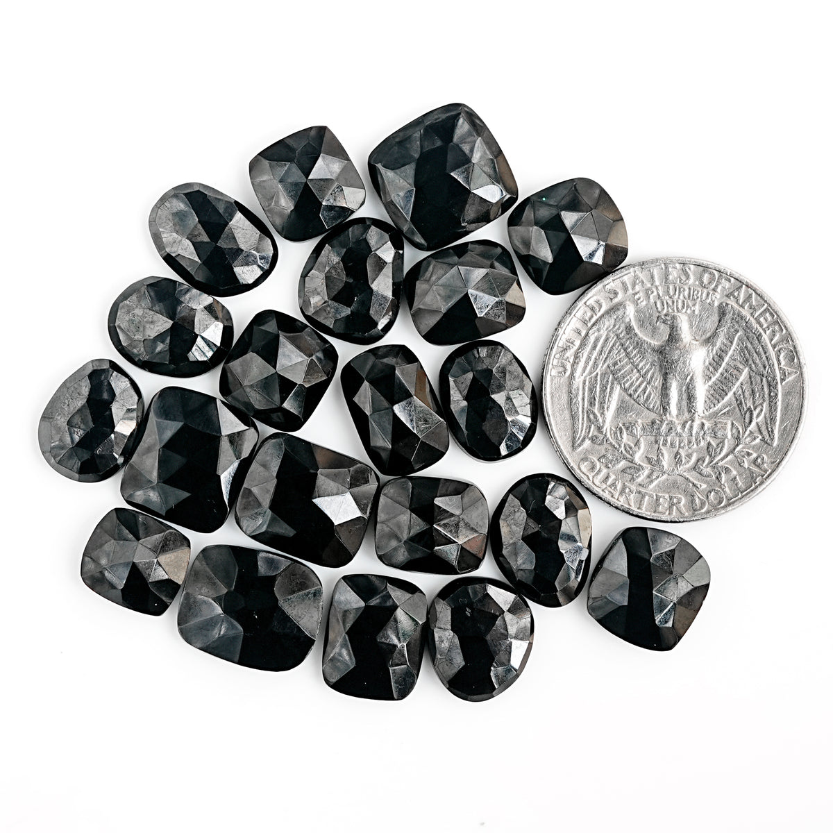 Black Onyx Rose Cut Cabochon | Natural Flatback Loose Gemstone For Jewelry Making - 20 Pieces