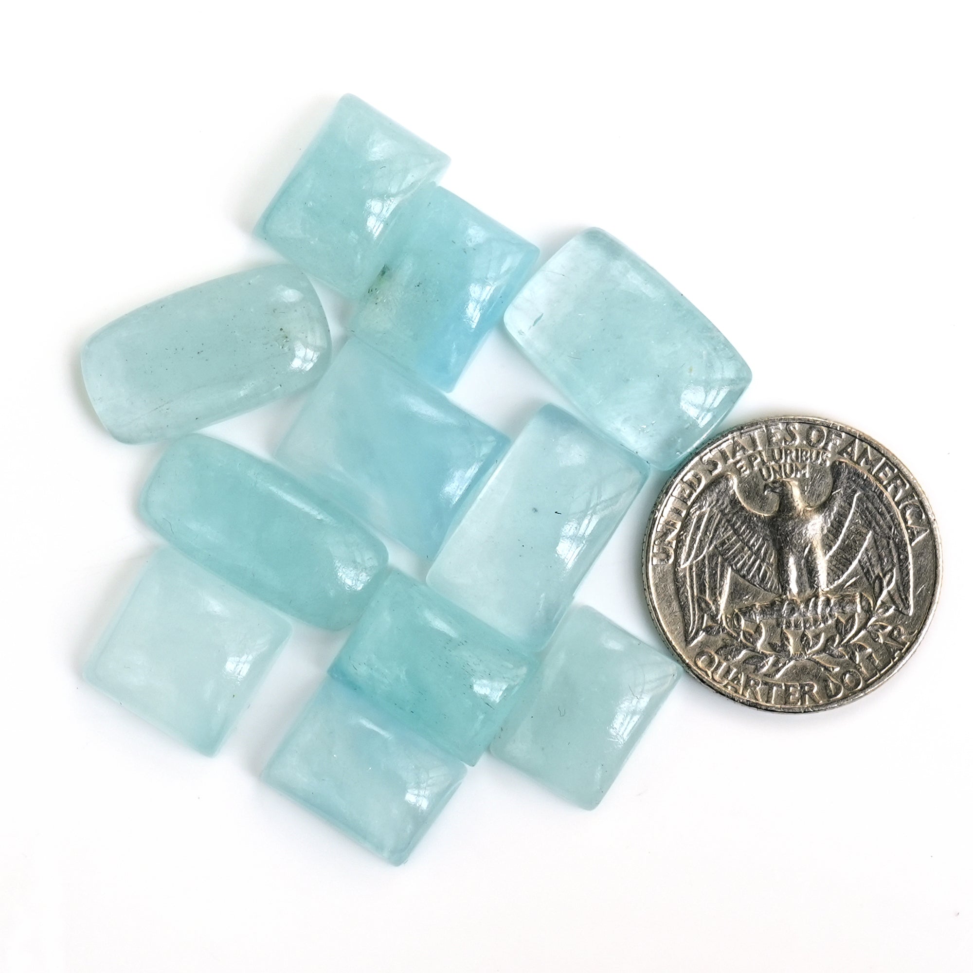Aquamarine Cabochon | Natural Flatback Loose Gemstones for Jewelry Making - 11 Pieces
