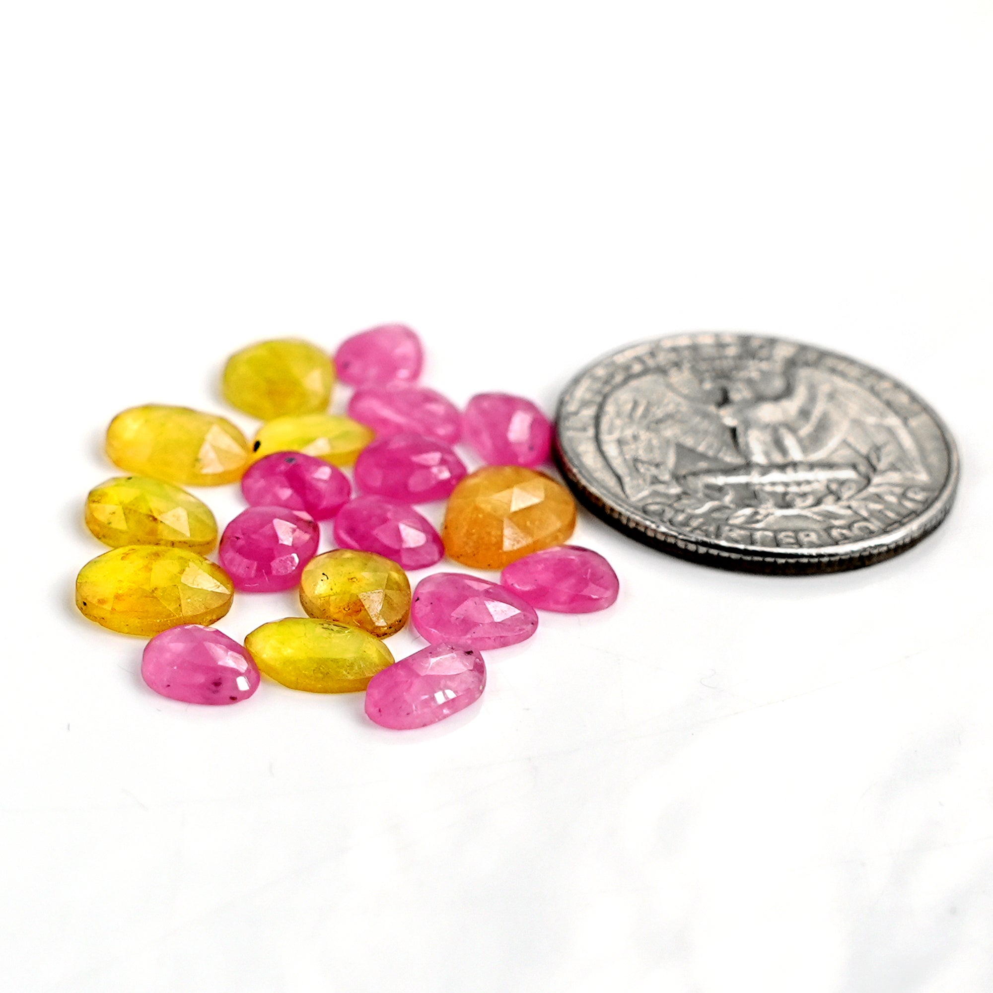 Pink Yellow Sapphire Rose Cut Cabochon | Natural Flatback Loose Gemstones for Jewlery Making -  19 Pieces