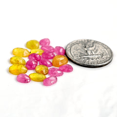Pink Yellow Sapphire Rose Cut Cabochon | Natural Flatback Loose Gemstones for Jewlery Making -  19 Pieces