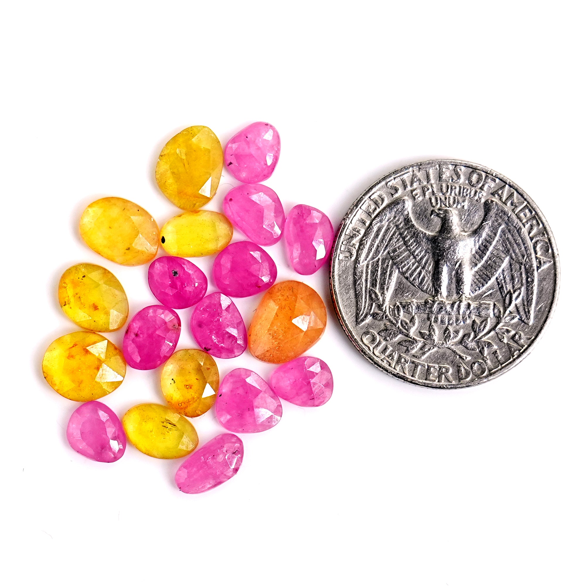 Pink Yellow Sapphire Rose Cut Cabochon | Natural Flatback Loose Gemstones for Jewlery Making -  19 Pieces