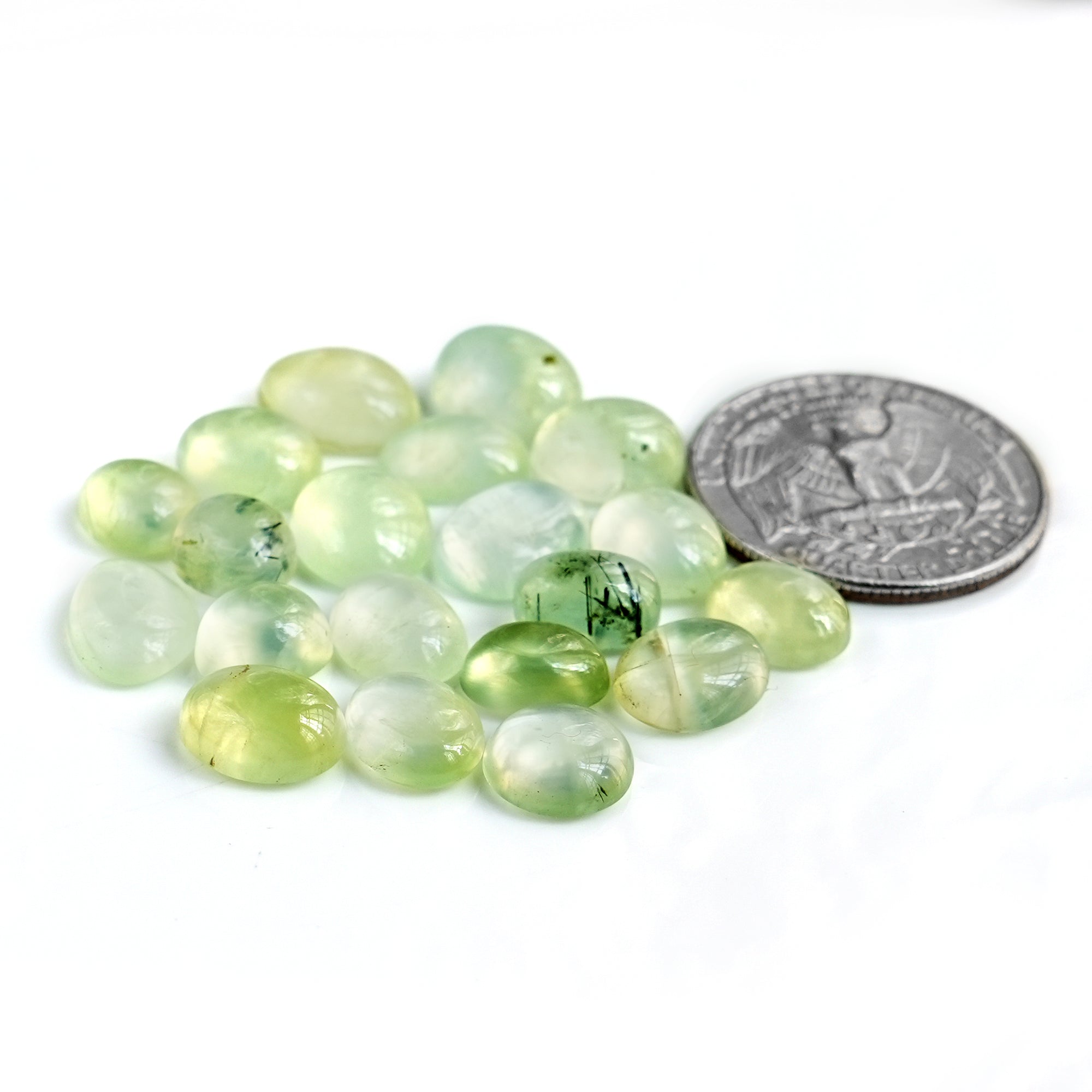 Prehnite Cabochons | Natural Flatback Loose Gemstones for Jewelry Making - 20 Pieces