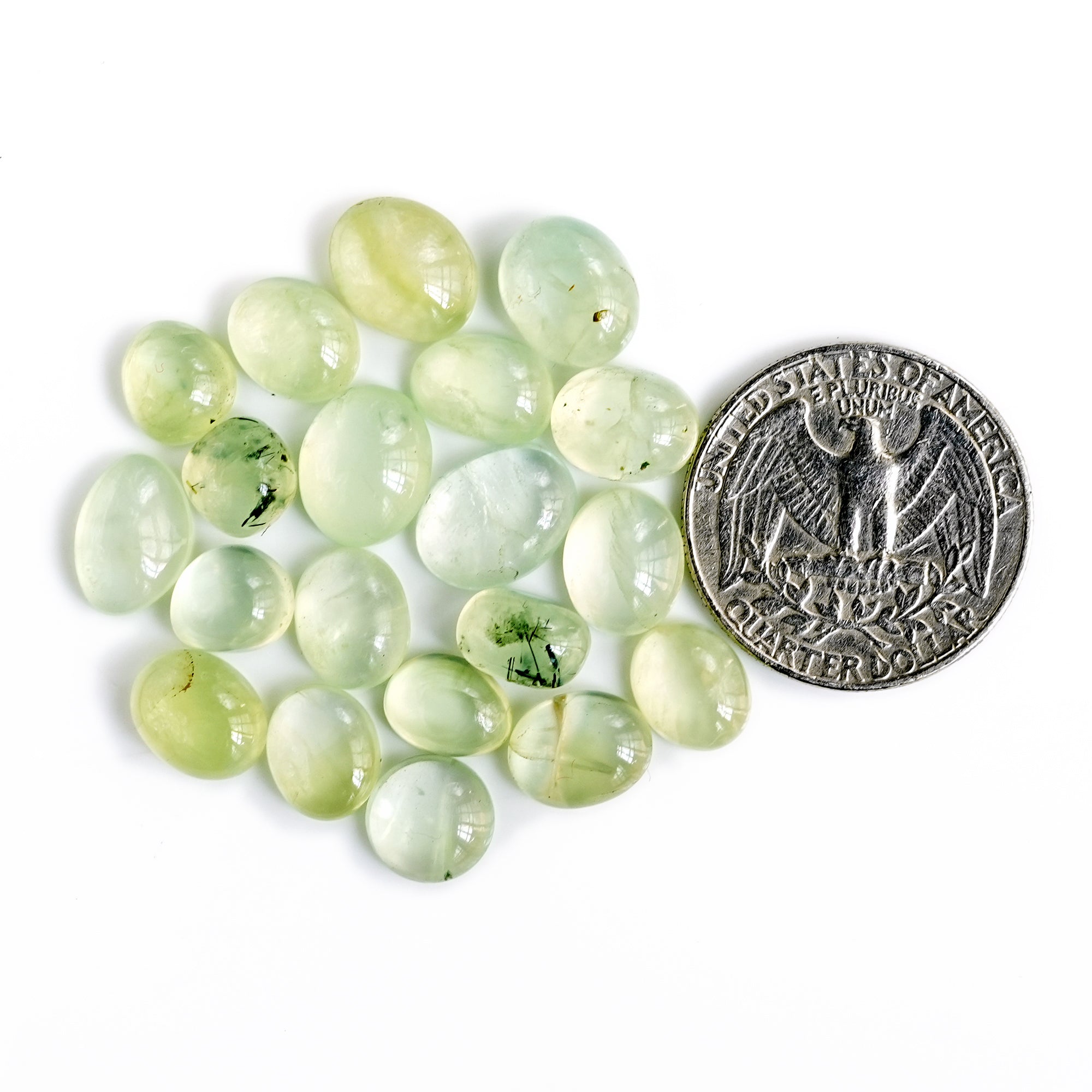 Prehnite Cabochons | Natural Flatback Loose Gemstones for Jewelry Making - 20 Pieces