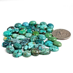 Tibetan Turquoise Cabochons | Natural Flatback Loose Gemstones For Jewelry Making - 41 Pieces