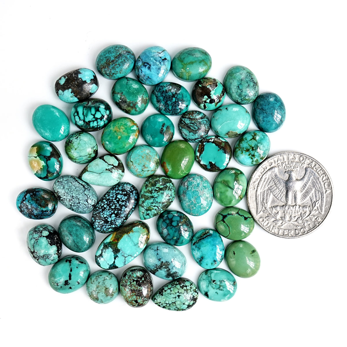 Tibetan Turquoise Cabochons | Natural Flatback Loose Gemstones For Jewelry Making - 41 Pieces