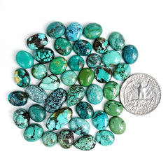 Tibetan Turquoise Cabochons | Natural Flatback Loose Gemstones For Jewelry Making - 41 Pieces