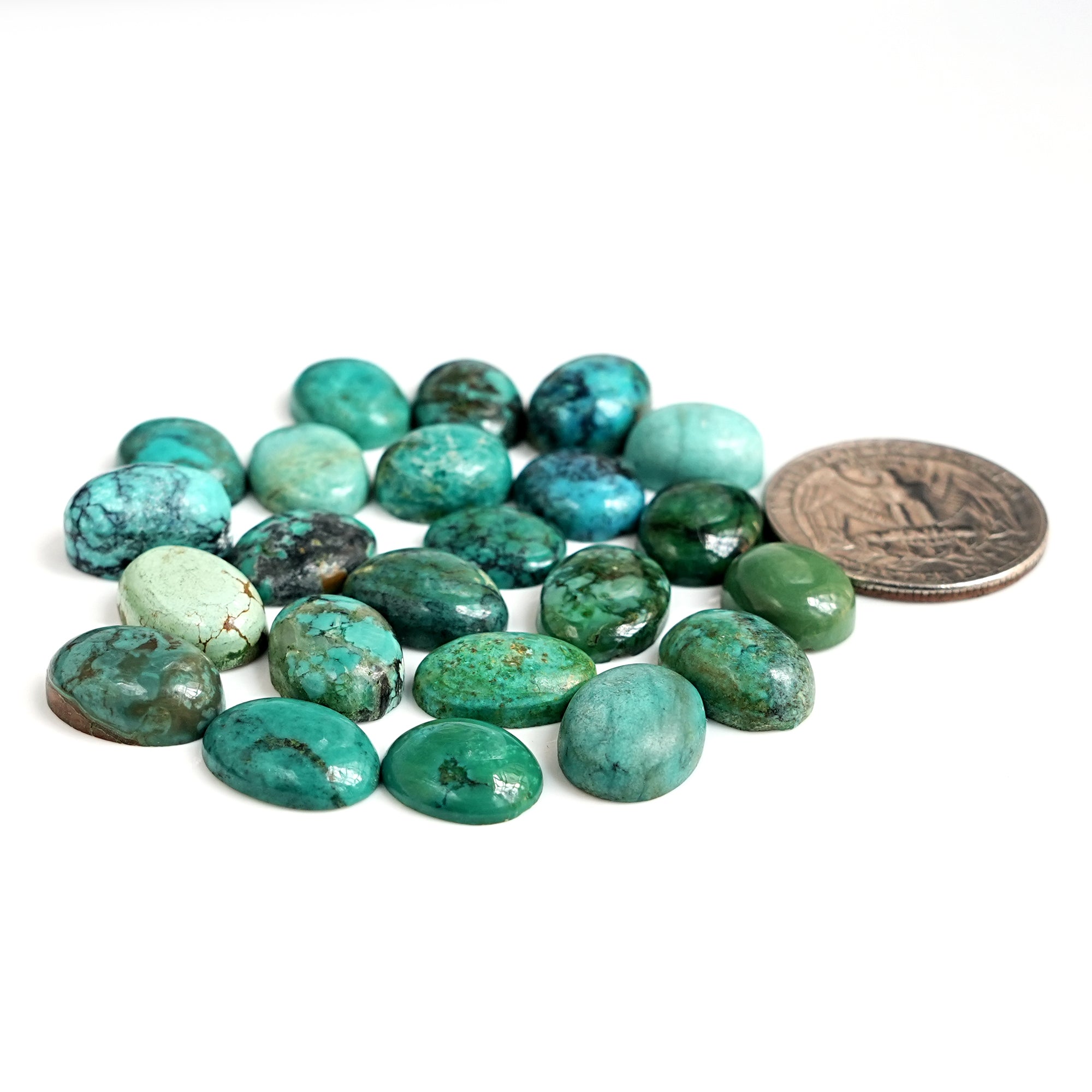 Tibetan Turquoise Cabochons | Natural Flatback Loose Gemstones For Jewelry Making - 23 Pieces