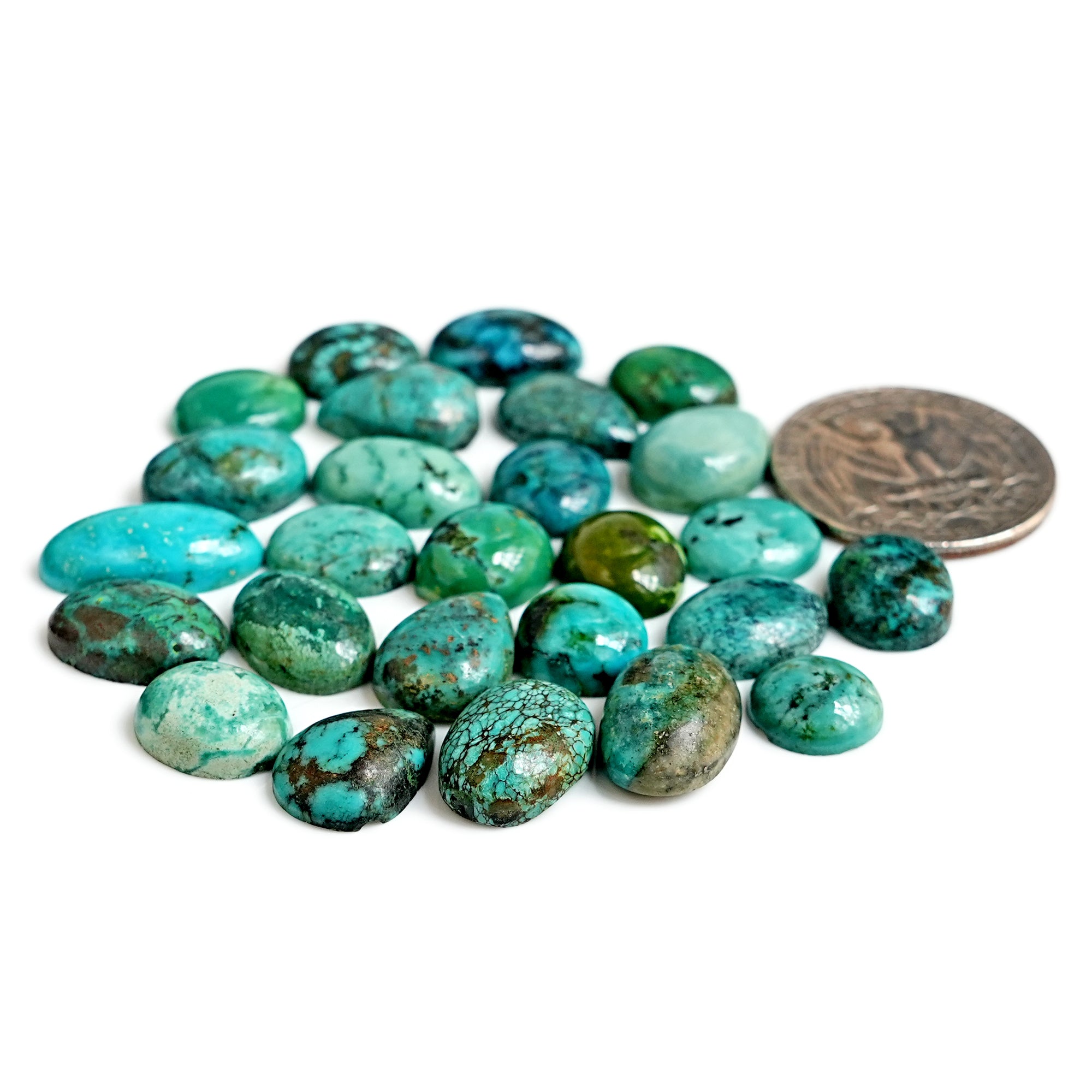 Tibetan Turquoise Cabochons | Natural Flatback Loose Gemstones For Jewelry Making - 26 Pieces