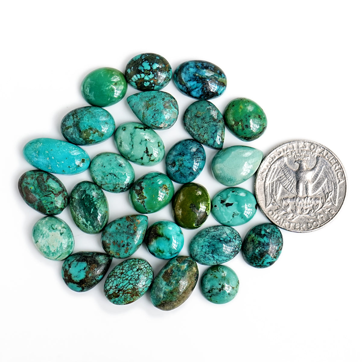 Tibetan Turquoise Cabochons | Natural Flatback Loose Gemstones For Jewelry Making - 26 Pieces
