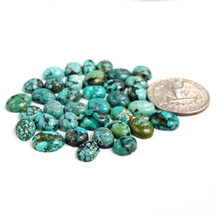 Tibetan Turquoise Cabochons | Natural Flatback Loose Gemstones For Jewelry Making - 36 Pieces