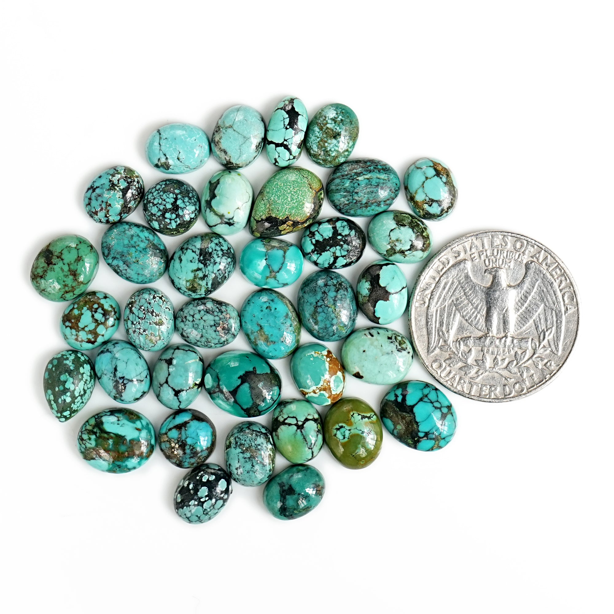 Tibetan Turquoise Cabochons | Natural Flatback Loose Gemstones For Jewelry Making - 36 Pieces