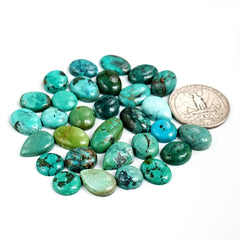 Tibetan Turquoise Cabochons | Natural Flatback Loose Gemstones For Jewelry Making - 30 Pieces