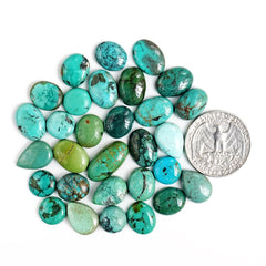 Tibetan Turquoise Cabochons | Natural Flatback Loose Gemstones For Jewelry Making - 30 Pieces