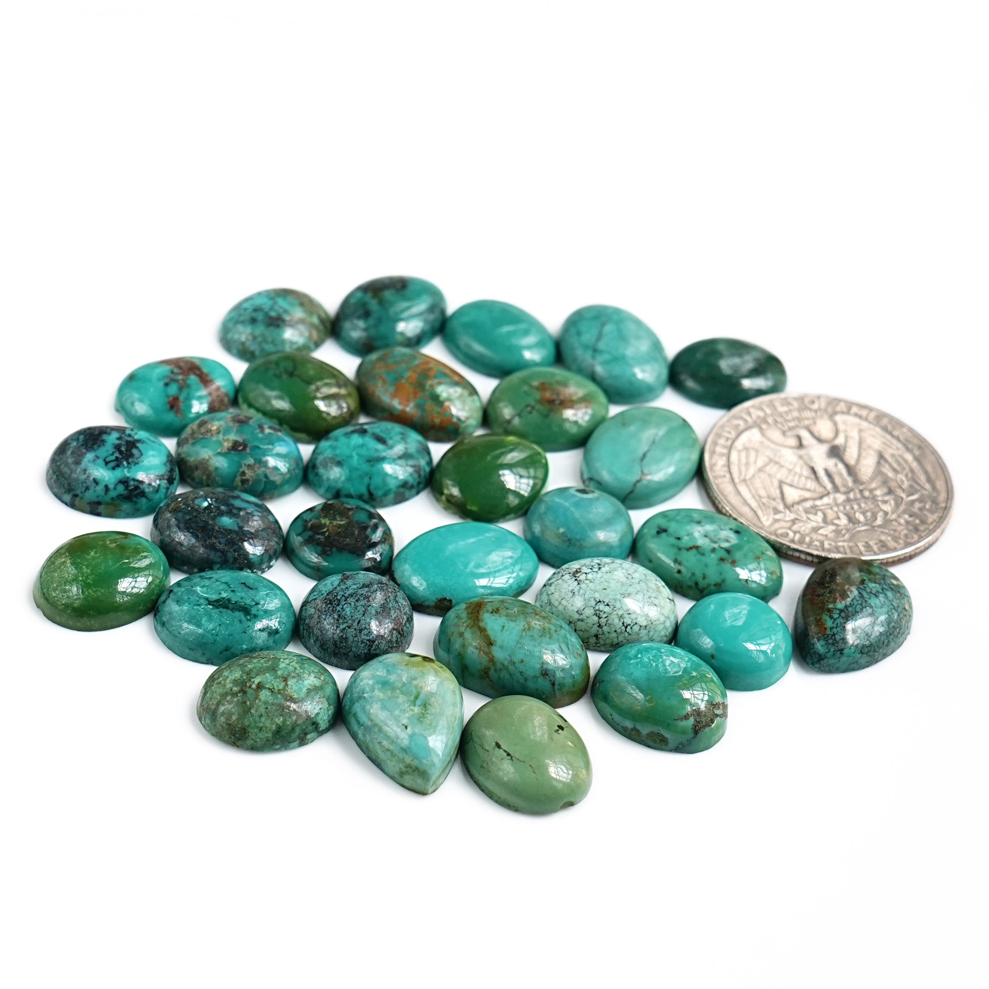 Tibetan Turquoise Cabochons | Natural Flatback Loose Gemstones For Jewelry Making - 30 Pieces