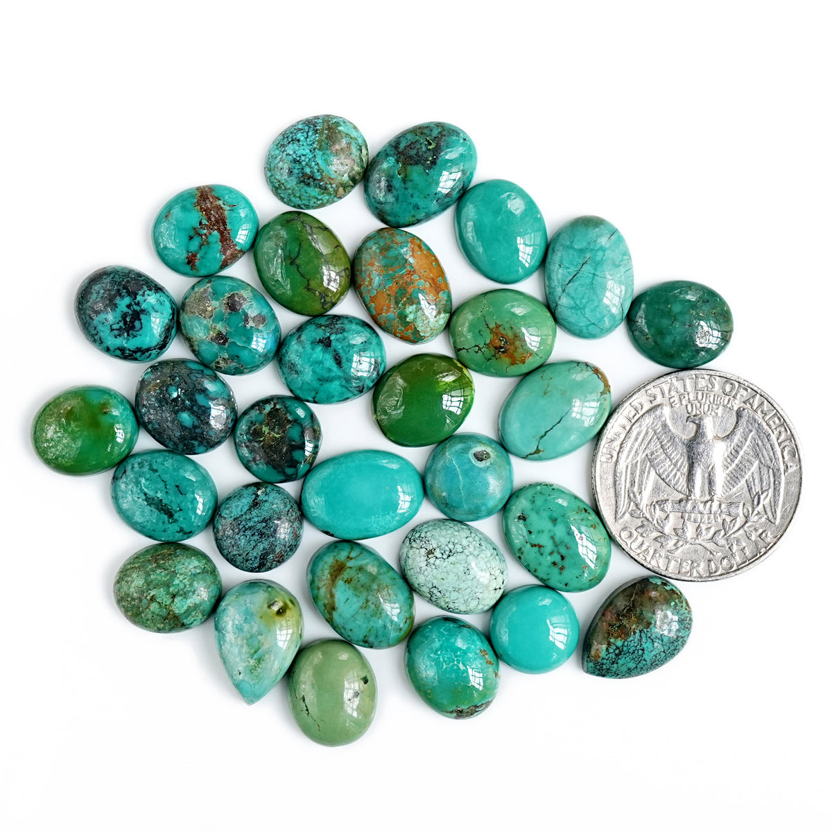 Tibetan Turquoise Cabochons | Natural Flatback Loose Gemstones For Jewelry Making - 30 Pieces