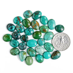 Tibetan Turquoise Cabochons | Natural Flatback Loose Gemstones For Jewelry Making - 30 Pieces