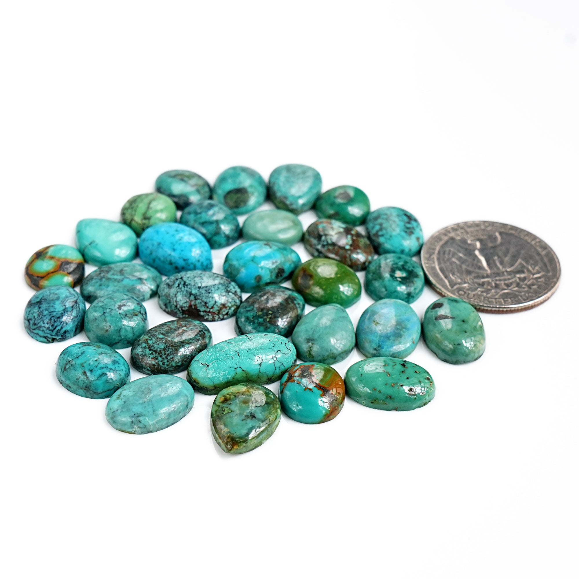 Tibetan Turquoise Cabochons | Natural Flatback Loose Gemstones For Jewelry Making - 30 Pieces